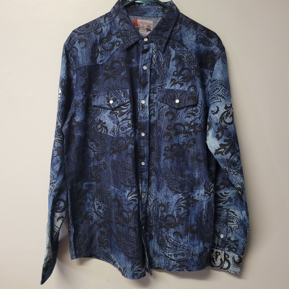 Beyond The‎ Limit Mens XL Blue Paisley Western Snap Shirt Humble Graphic